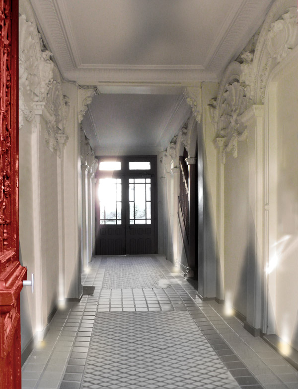 Hall d'entrée d’un immeuble des années 20, restructuration en 24 logements sociaux, Enghien-les-Bains